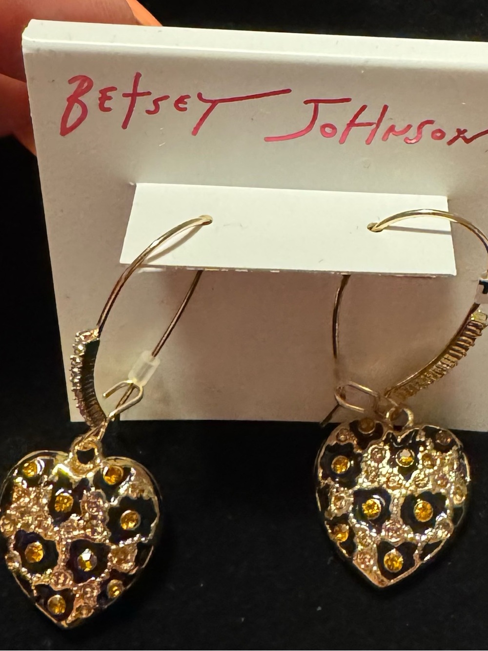 Betsey Johnson Crystal Rhinestone Earrings Leopard Cheetah Drop Dangle NWT